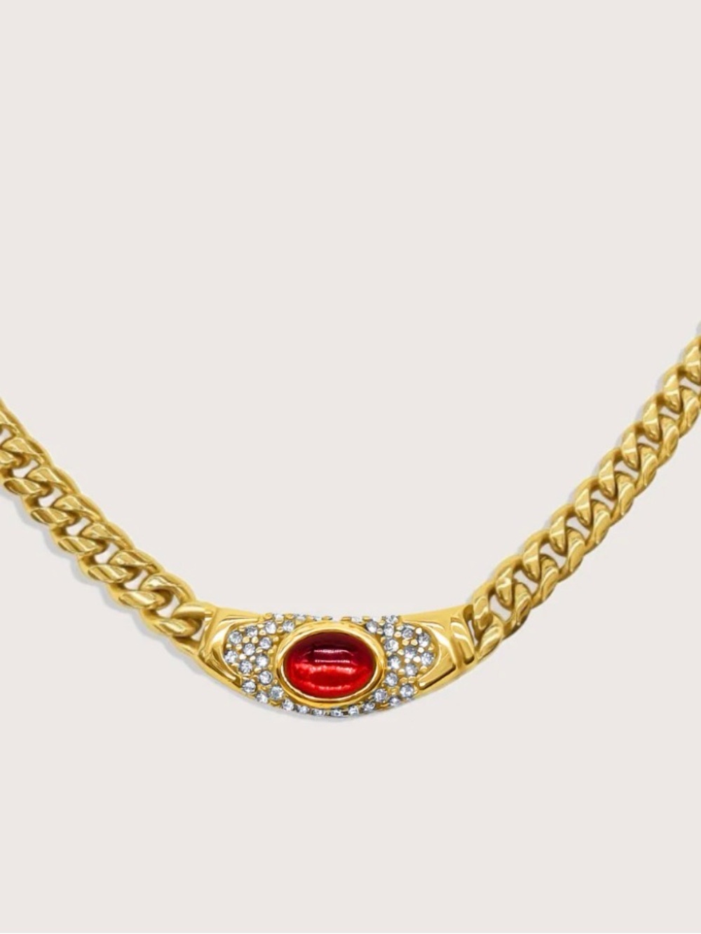 Raena Gold Chain Bella Necklace with Red Gem Accent